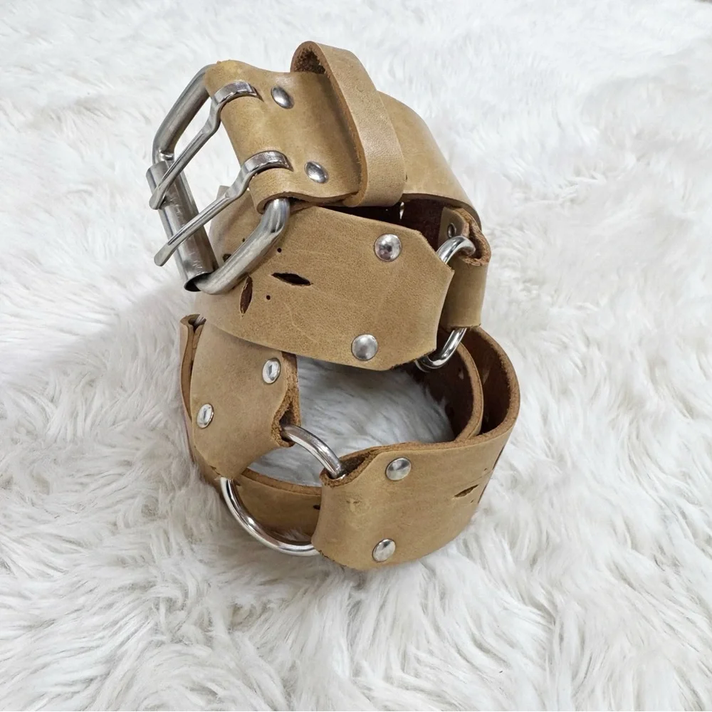 VINTAGE The Buckle Y2K Wide Tan Leather Belt Size XL Tooled Cutout Boho Festival